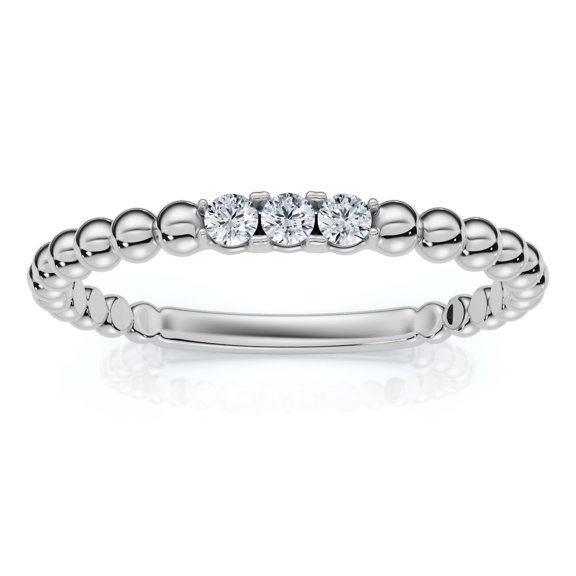 Three Stone Diamond Engagement Ring, Past Present Future Ring, Bead Set Shank Ring, 14K White Gold Plated, 1.2 Ct Simulated Diamond