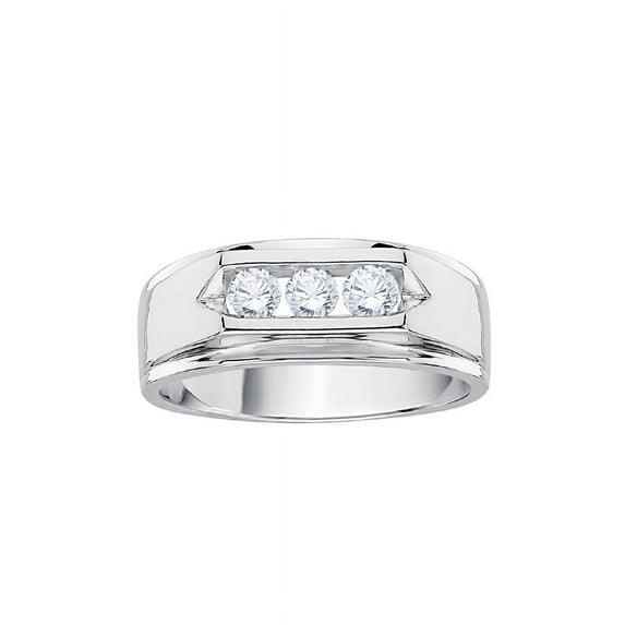 Three Stone Diamond Men's Ring in 14K White Gold (1 cttw) (I-Color, SI3-I1 Clarity) (Size-10.75)