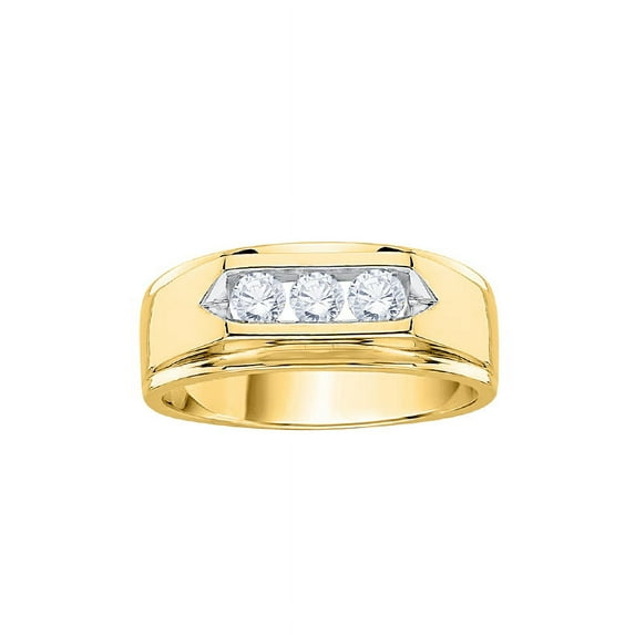 Three Stone Diamond Men's Ring in 14K Yellow Gold (1 cttw) (I-Color, SI3-I1 Clarity) (Size-7)