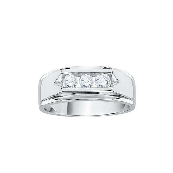 Three Stone Diamond Men's Ring in Sterling Silver (1 cttw) (I-Color, SI3-I1 Clarity) (Size-12.25)