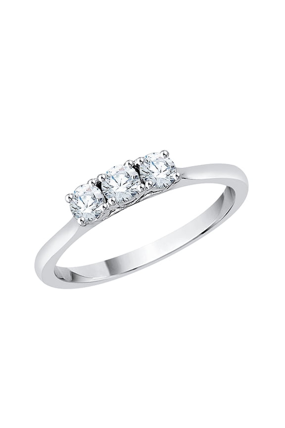 Three Stone Diamond Promise Ring in 10K White Gold (1/4 cttw) (I-Color, SI3-I1 Clarity) (Size-10)