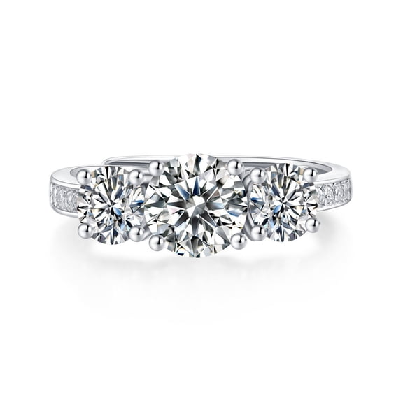 Three Stone Diamond Ring, Past Present Future Ring, Solitaire With Accents Shank Ring, 2.2 Ct Simulated Diamond, 14K White Gold Plated