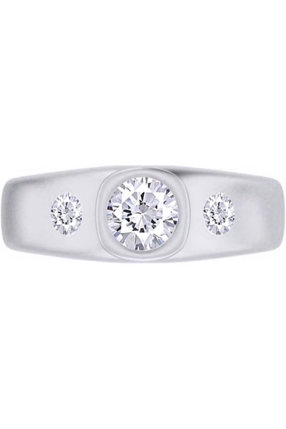 Three Stone Diamond Ring, Round Cut Diamond Engagement Ring, Past Present Future Diamond Ring, Bezel Set and Flush Set Diamond Ring, 925 Sterling Silver, 2.1 Ct Simulated Diamond, Wedding Gift Ring