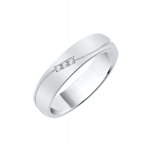 Three Stone Diamond Wedding Band in 10K White Gold (1/5 cttw) (I-Color, SI3-I1 Clarity) (Size-9.5)