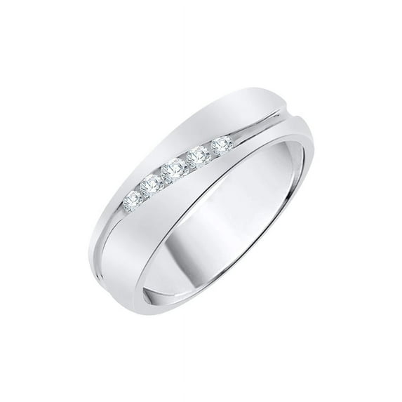 Three Stone Diamond Wedding Band in 14K White Gold (1/20 cttw) (I-Color, SI3-I1 Clarity) (Size-8)