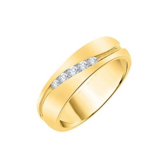 Three Stone Diamond Wedding Band in 14K Yellow Gold (1/20 cttw) (I-Color, SI3-I1 Clarity) (Size-10)