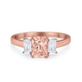 thumbnail image 1 of Three Stone Emerald Cut Ring Rose Tone Morganite CZ 925 Sterling Silver Size 8, 1 of 2