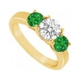 thumbnail image 1 of Three Stone Emerald & Diamond Ring 14K Yellow Gold, 1.00 CT - Size 7, 1 of 1