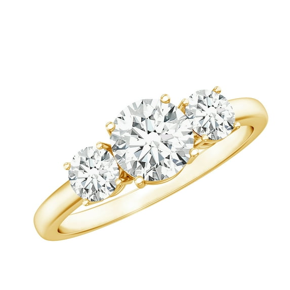 Rosec Jewels Three Stone Engagement Ring - Certified Moissanite Promise Ring (1.75 CT), 18K Yellow Gold, US 6.00