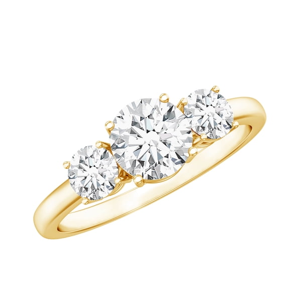Rosec Jewels Three Stone Engagement Ring - Certified Moissanite Promise Ring for Women - D-VS1 Quality, 18K Yellow Gold, US 6.50