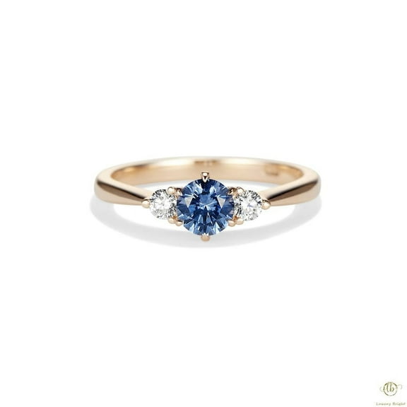 Three Stone Engagement Ring, Round Cut Blue Teal Sapphire Ring, September Birthstone Ring, Round Cut Engagement Ring, Anniversary Ring for her