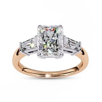 Three Stone Engagement Ring for Women | Center 8.5x6.5mm Radiant Cut Lab Created Moissanite Promise Ring in 14K Rose Gold Over Sterling Silver Jewelry Gift for Her, Ring Size 6.5