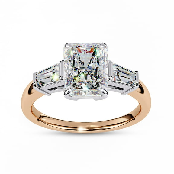 Three Stone Engagement Ring for Women | Center 8.5x6.5mm Radiant Cut Lab Created Moissanite Promise Ring in 14K Rose Gold Over Sterling Silver Jewelry Gift for Her, Ring Size 6.5
