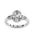 thumbnail image 1 of Three Stone Engagement Ring for Women | Center 9x6mm Oval Cut Lab Created Moissanite Promise Ring in 10K Solid White Gold Jewelry Gift for Her, Ring Size 8.5, 1 of 6