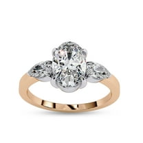 Three Stone Engagement Ring for Women | Center 9x6mm Oval Cut Lab Created Moissanite Promise Ring in 14K Solid Rose Gold Jewelry Gift for Her, Ring Size 10