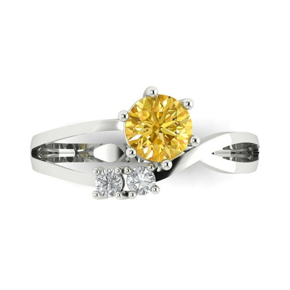 Three-Stone Engagement Ring for Women - 0.87ct Natural Citrine in 14K White Gold Promise Ring