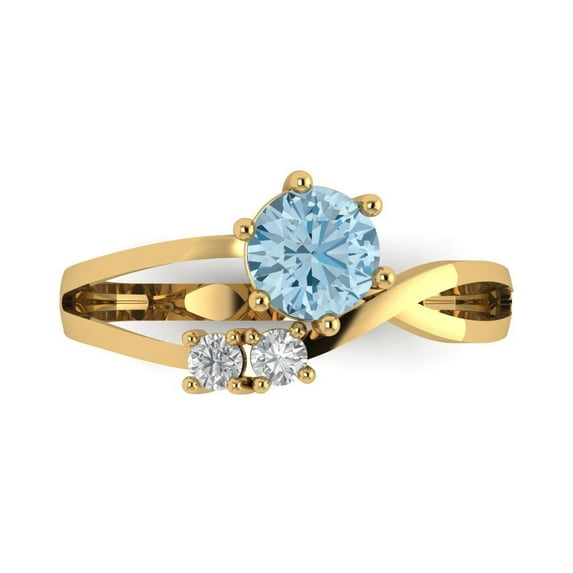 Three-Stone Engagement Ring for Women - 0.87ct Natural Swiss Blue Topaz in 14K Yellow Gold Promise Ring