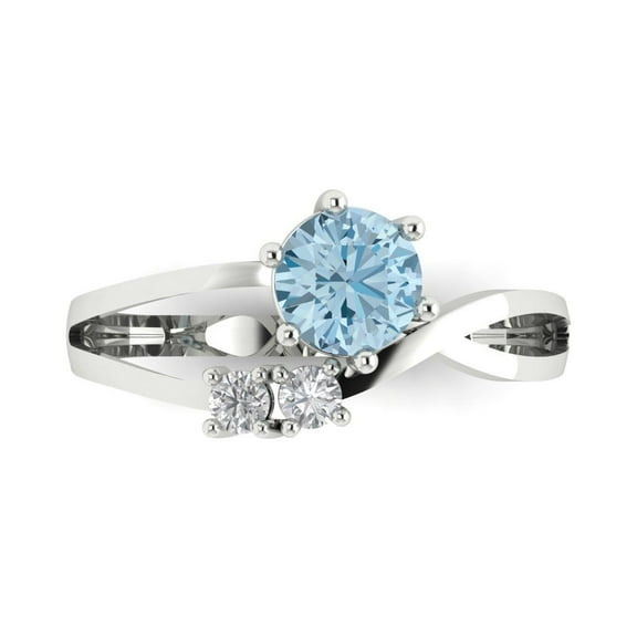 Three-Stone Engagement Ring for Women - 0.87ct Natural Swiss Blue Topaz in 18K White Gold Promise Ring