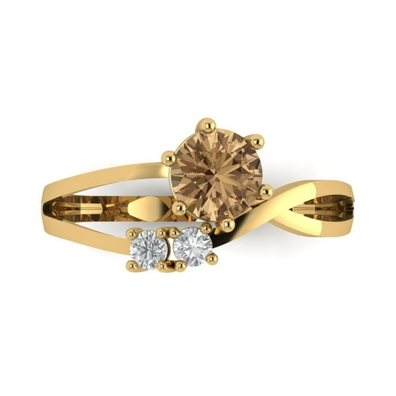 Three-Stone Engagement Ring for Women - 0.87ct Simulated Champagne Diamond in 14K Yellow Gold Promise Ring