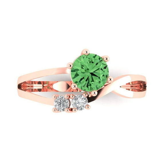 Three-Stone Engagement Ring for Women - 0.87ct Simulated Green Diamond in 14K Rose Gold Promise Ring