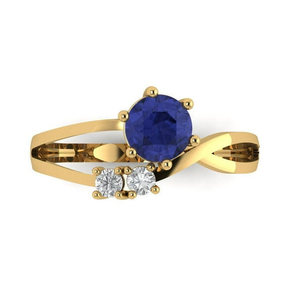 Three-Stone Engagement Ring for Women - 0.87ct Simulated Tanzanite in 14K Yellow Gold Promise Ring