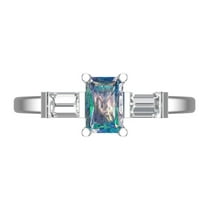 Three-Stone Engagement Ring for Women - 0.8ct Blue Moissanite in 18K White Gold Promise Ring