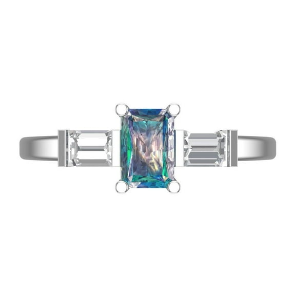 Three-Stone Engagement Ring for Women - 0.8ct Blue Moissanite in 18K White Gold Promise Ring