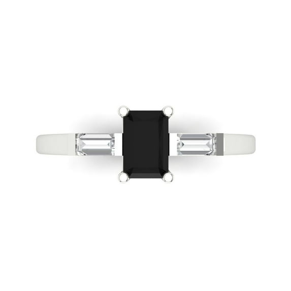 Three-Stone Engagement Ring for Women - 0.8ct Natural Onyx in 18K White Gold Promise Ring