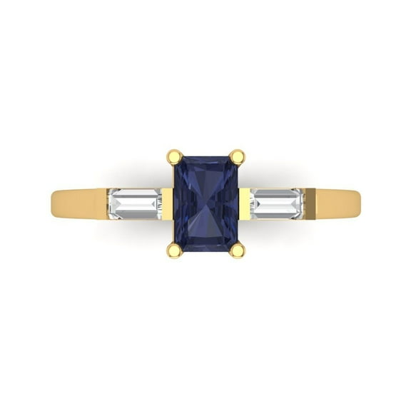 Three-Stone Engagement Ring for Women - 0.8ct Simulated Blue Sapphire in 18K Yellow Gold Promise Ring