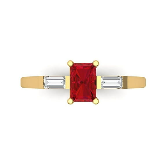 Three-Stone Engagement Ring for Women - 0.8ct Simulated Pink Tourmaline in 14K Yellow Gold Promise Ring