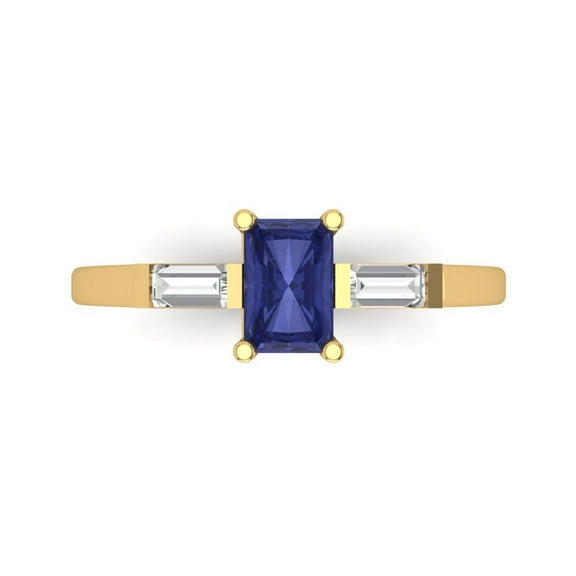 Three-Stone Engagement Ring for Women - 0.8ct Simulated Tanzanite in 14K Yellow Gold Promise Ring