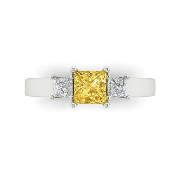 Three-Stone Engagement Ring for Women - 1.11ct Natural Citrine in 14K White Gold Promise Ring