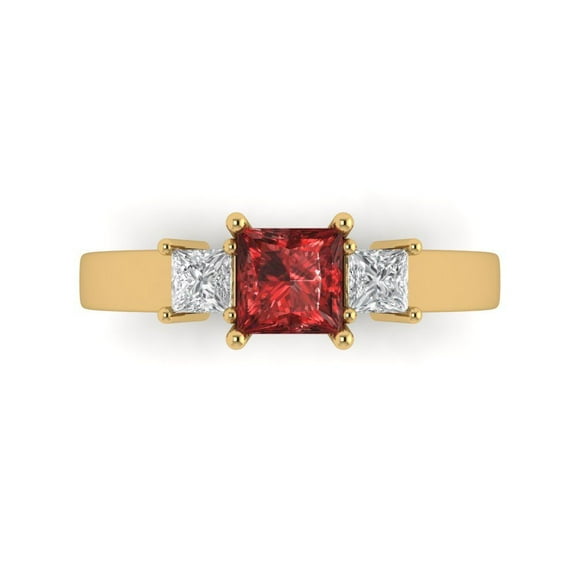 Three-Stone Engagement Ring for Women - 1.11ct Natural Garnet in 18K Yellow Gold Promise Ring