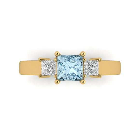 Three-Stone Engagement Ring for Women - 1.11ct Natural Swiss Blue Topaz in 14K Yellow Gold Promise Ring