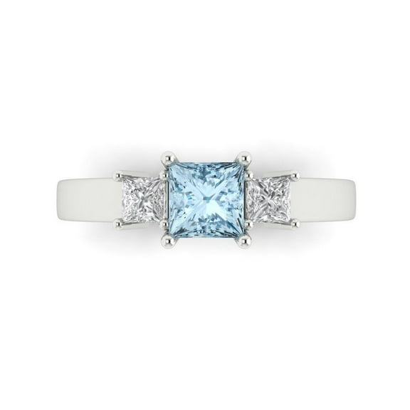 Three-Stone Engagement Ring for Women - 1.11ct Simulated Blue Diamond in 18K White Gold Promise Ring