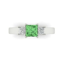 Three-Stone Engagement Ring for Women - 1.11ct Simulated Green Diamond in 18K White Gold Promise Ring