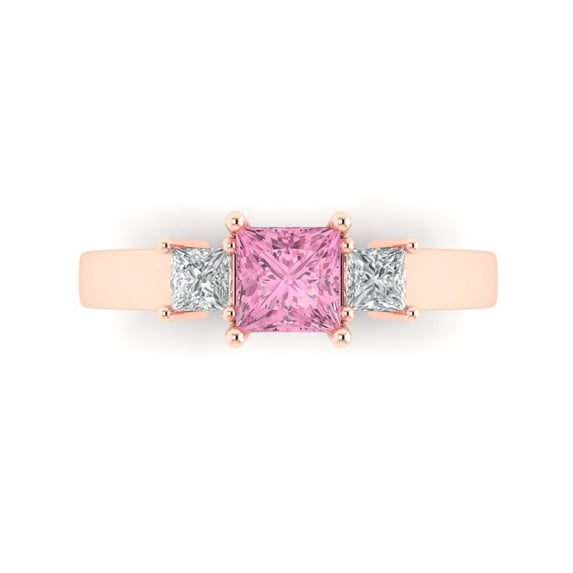 Three-Stone Engagement Ring for Women - 1.11ct Simulated Pink Diamond in 14K Rose Gold Promise Ring