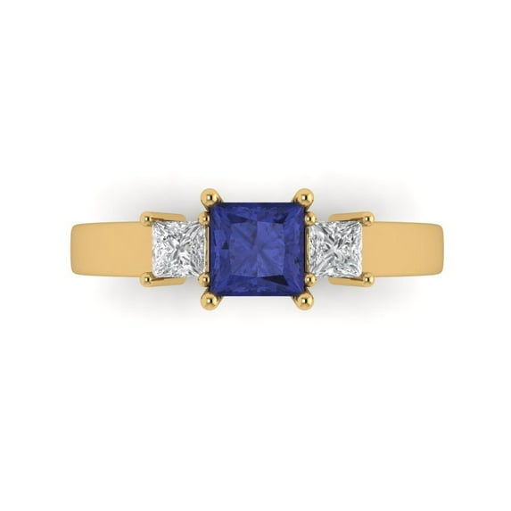 Three-Stone Engagement Ring for Women - 1.11ct Simulated Tanzanite in 14K Yellow Gold Promise Ring