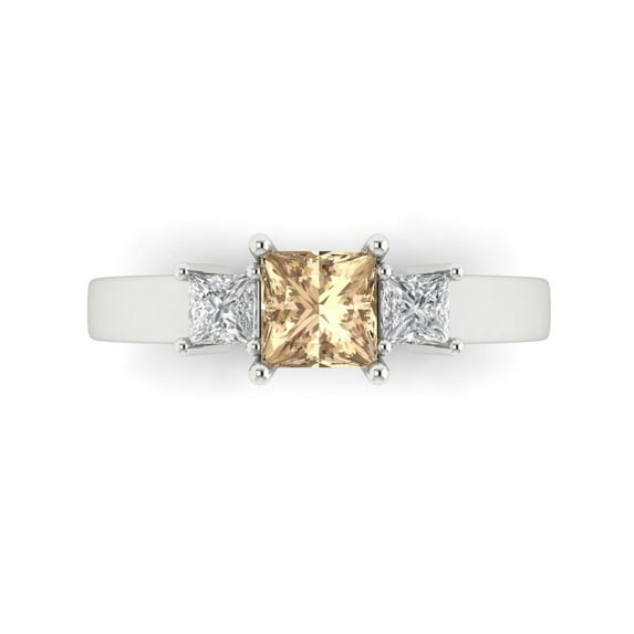 Three-Stone Engagement Ring for Women - 1.11ct Yellow Moissanite in 14K White Gold Promise Ring