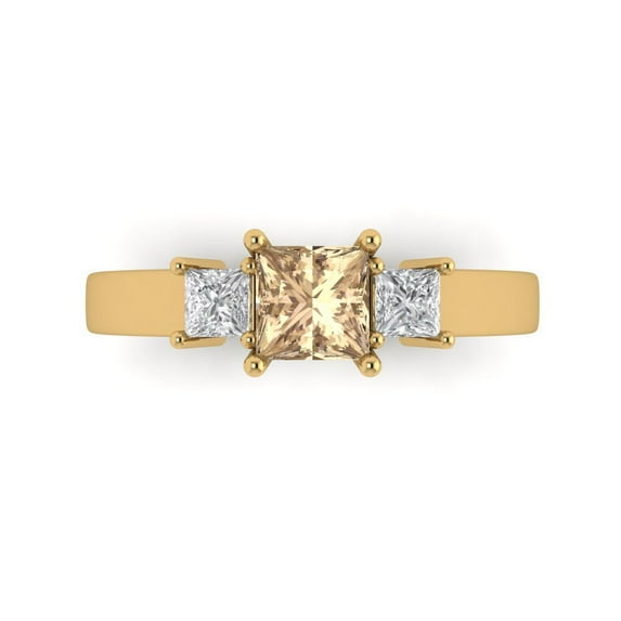 Three-Stone Engagement Ring for Women - 1.11ct Yellow Moissanite in 14K Yellow Gold Promise Ring