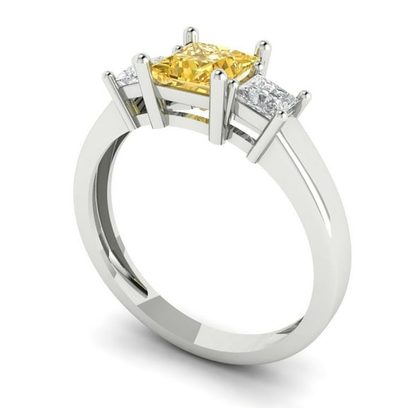 Three-Stone Engagement Ring for Women - 1.11ct Yellow Moissanite in 18K White Gold Promise Ring