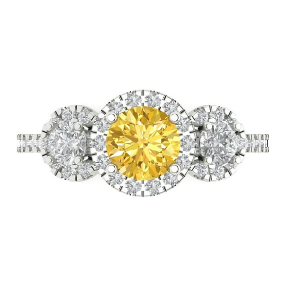Three-Stone Engagement Ring for Women - 1.46ct Natural Citrine in 14K White Gold Promise Ring
