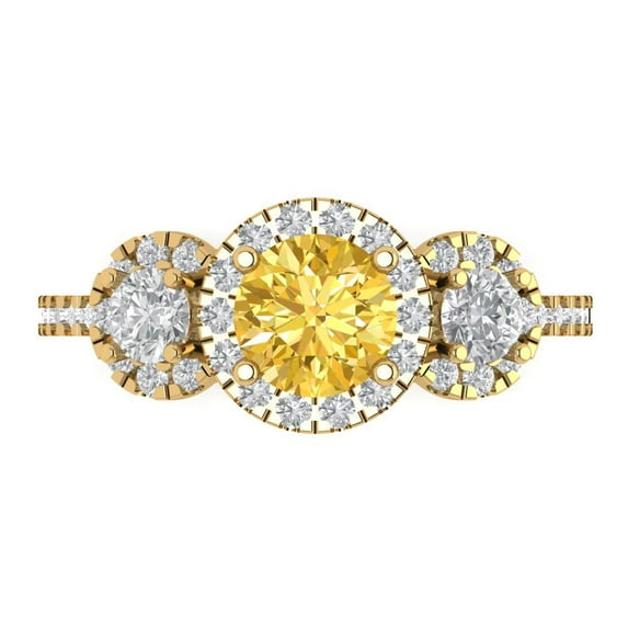 Three-Stone Engagement Ring for Women - 1.46ct Natural Citrine in 14K Yellow Gold Promise Ring