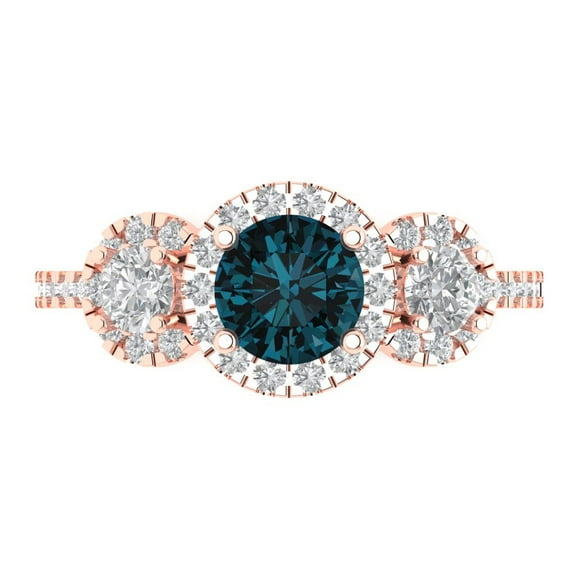 Three-Stone Engagement Ring for Women - 1.46ct Natural London Blue Topaz in 18K Rose Gold Promise Ring