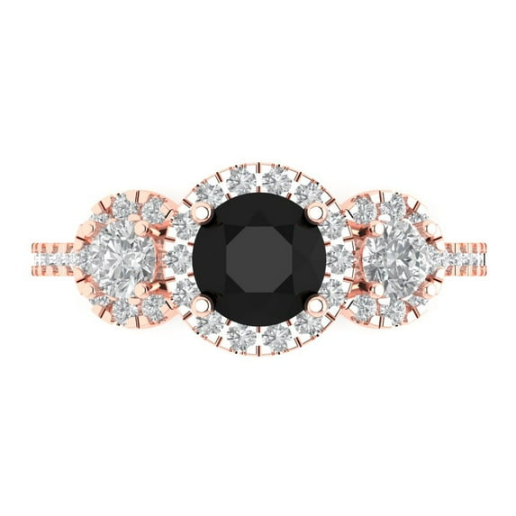 Three-Stone Engagement Ring for Women - 1.46ct Natural Onyx in 14K Rose Gold Promise Ring