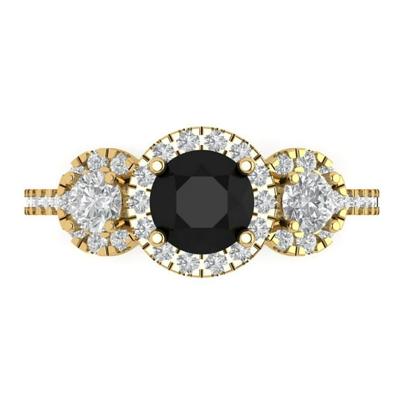 Three-Stone Engagement Ring for Women - 1.46ct Natural Onyx in 14K Yellow Gold Promise Ring