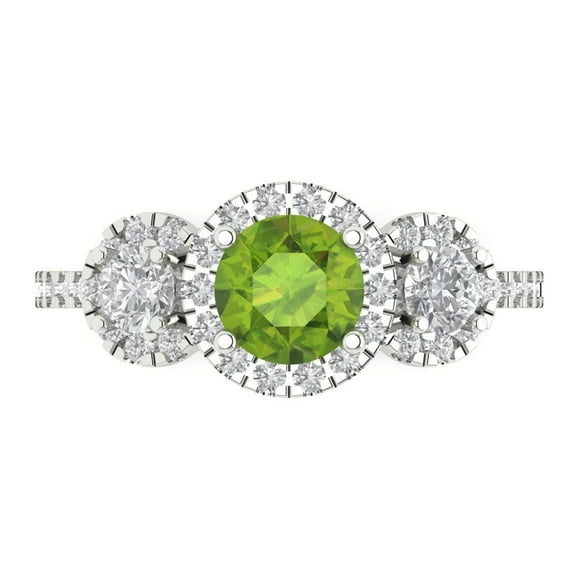 Three-Stone Engagement Ring for Women - 1.46ct Natural Peridot in 18K White Gold Promise Ring