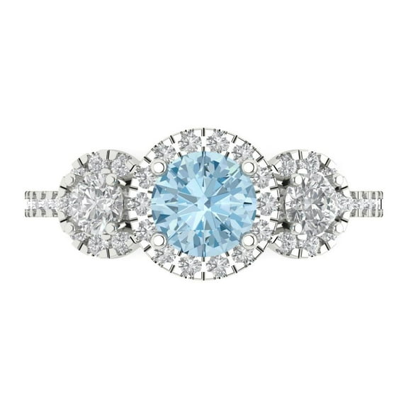 Three-Stone Engagement Ring for Women - 1.46ct Natural Sky Blue Topaz in 14K White Gold Promise Ring