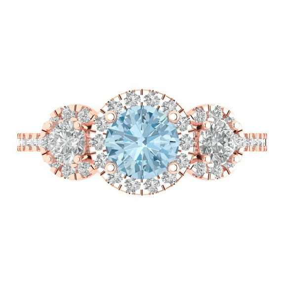 Three-Stone Engagement Ring for Women - 1.46ct Natural Swiss Blue Topaz in 14K Rose Gold Promise Ring