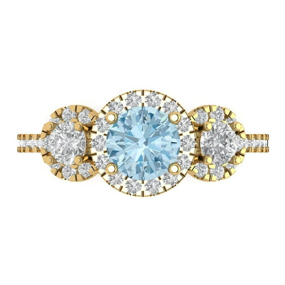 Three-Stone Engagement Ring for Women - 1.46ct Natural Swiss Blue Topaz in 14K Yellow Gold Promise Ring